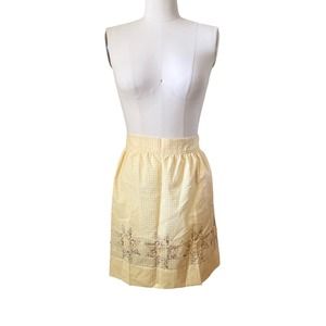 Vintage Handmade Apron Yellow Checkered Star Embroidered